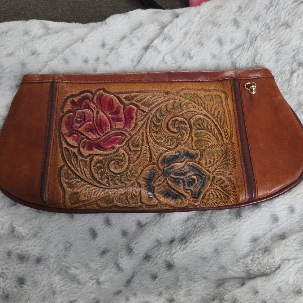 Handcrafted Leather Clutch with Floral Design